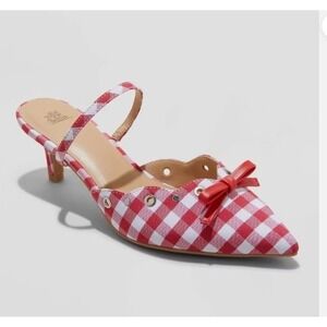 Wild Fable Lysandra Gingham Eyelet Kitten Heels Checkered Bow‎ Pumps 6.5